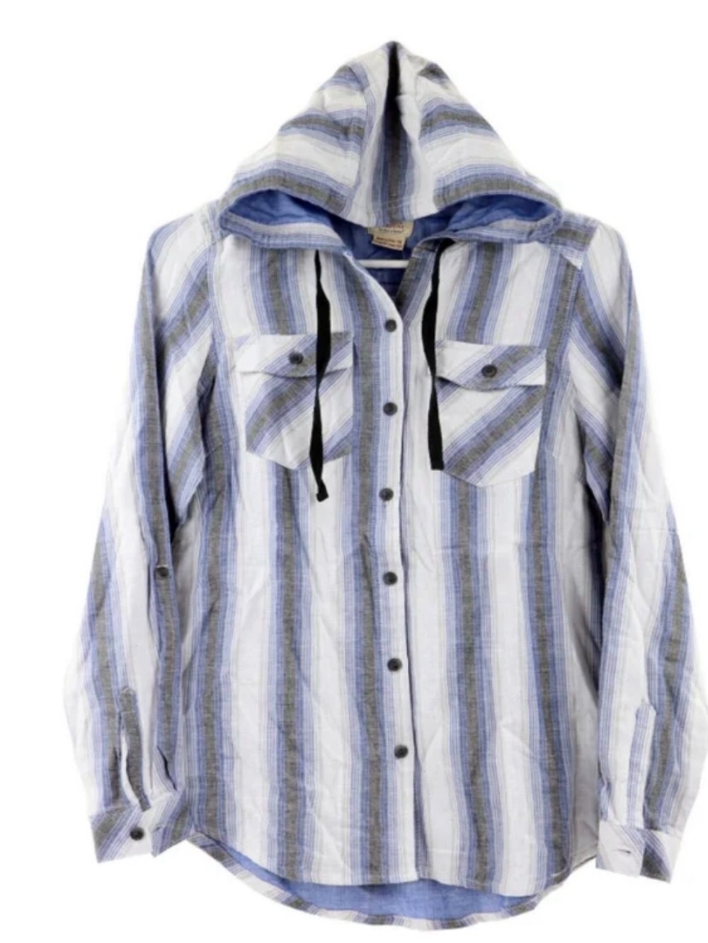 Boston Traders Blue & White Striped Hooded Button-Up Jacket